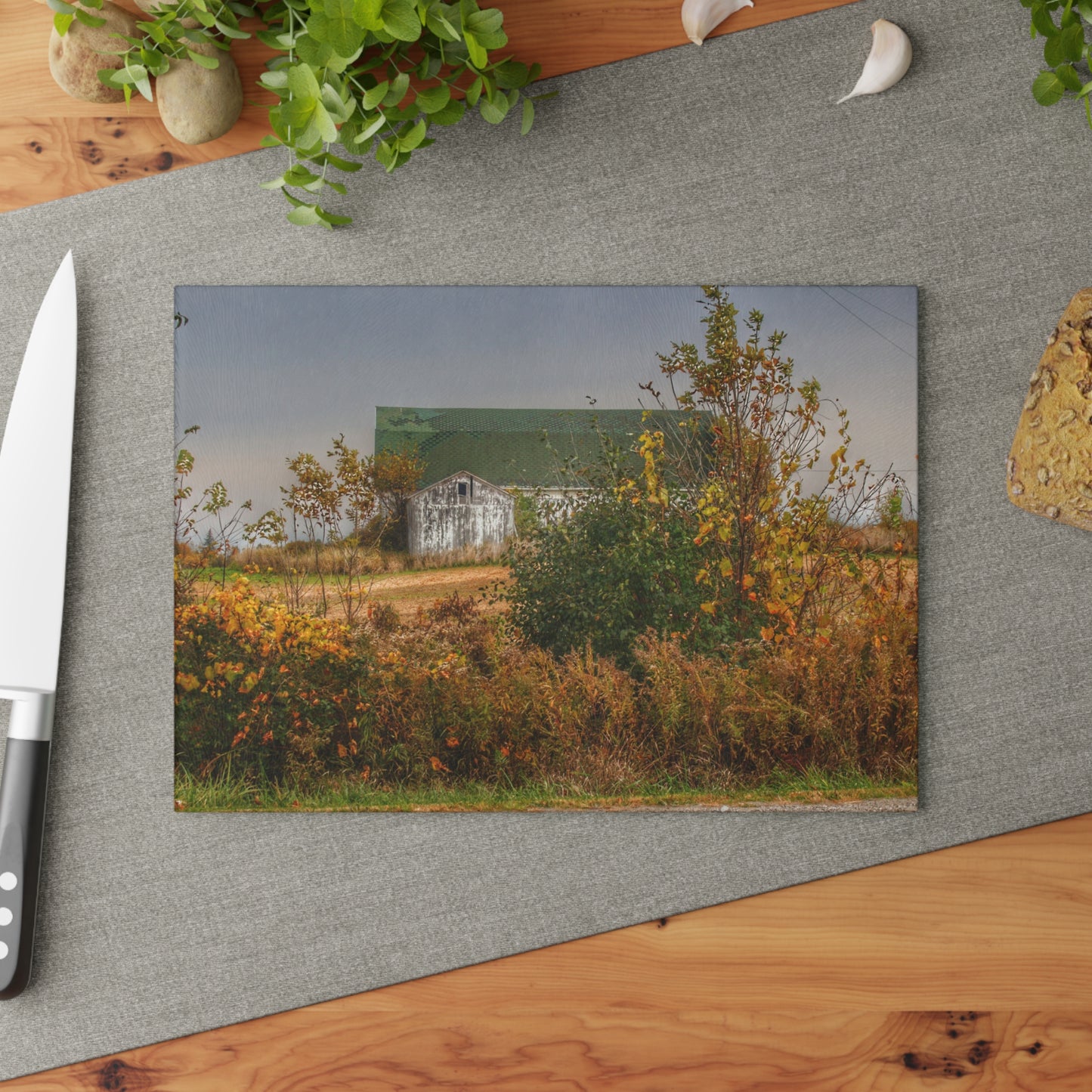 U R There Photography Hill Road White Rustic Farmhouse Tempered-Glass Cutting Board