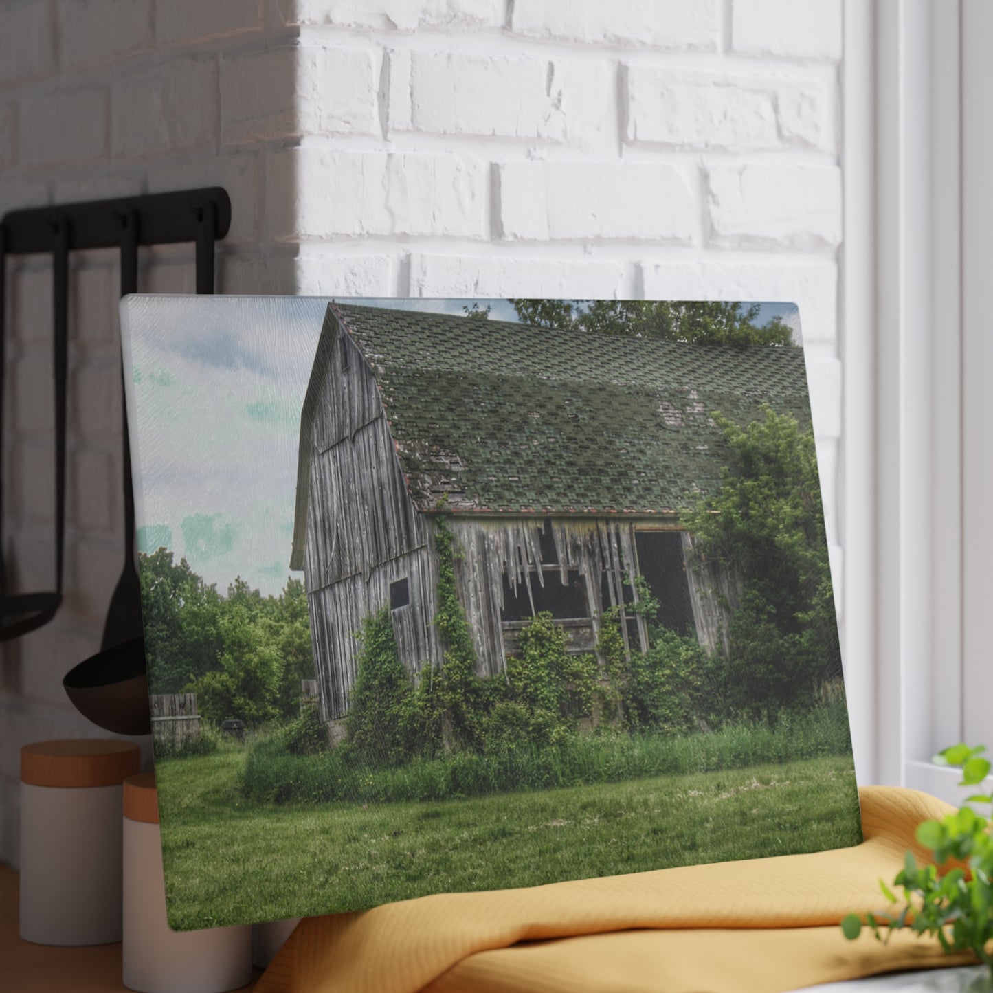 U R There Photography Hunters Creek Forgotten Grey Rustic Farmhouse Tempered-Glass Cutting Board