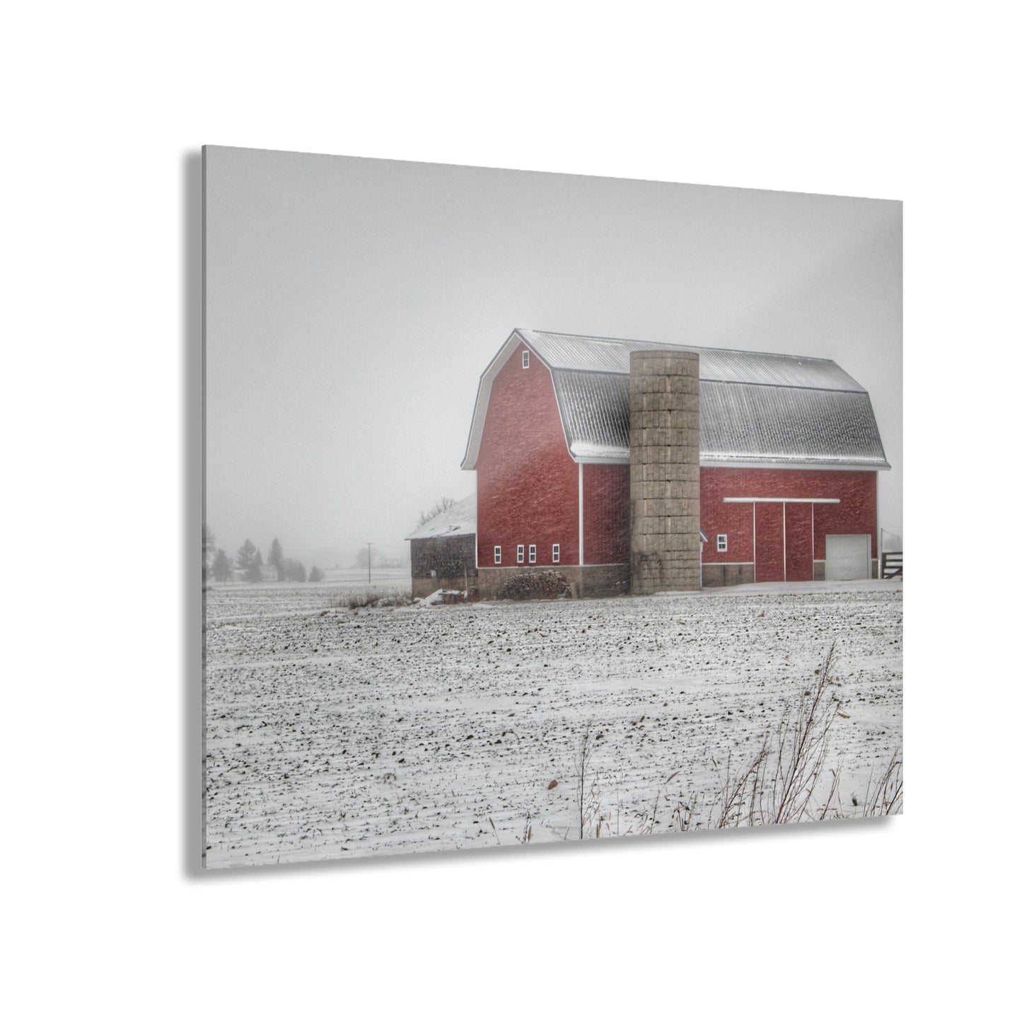U R There Photography Winter Red Rustic Farmhouse Acrylic Wall Print