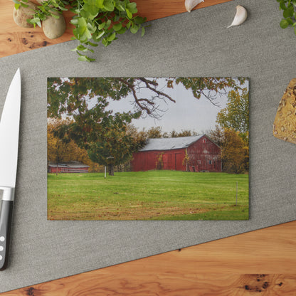 U R There Photography Hill Road Roadside Red Rustic Farmhouse Tempered-Glass Cutting Board