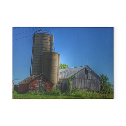 U R There Photography East Swaffer Grey and Little Red Rustic Farmhouse Tempered-Glass Cutting Board