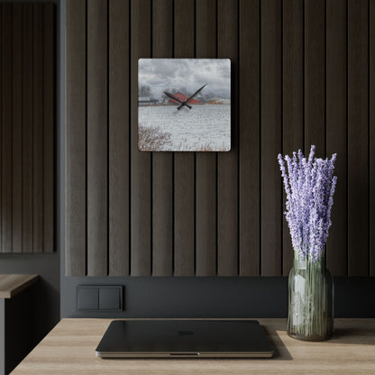 U R There Photography Maple Valley Road Red II Rustic Farmhouse Acrylic Analog Wall Clock