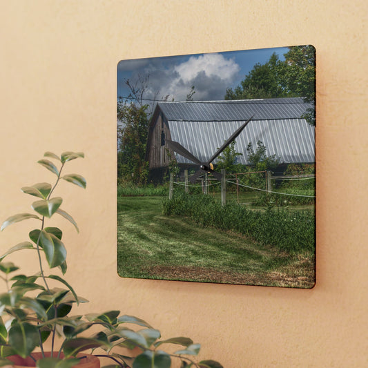 U R There Photography Old Roadside Grey Rustic Farmhouse Acrylic Analog Wall Clock