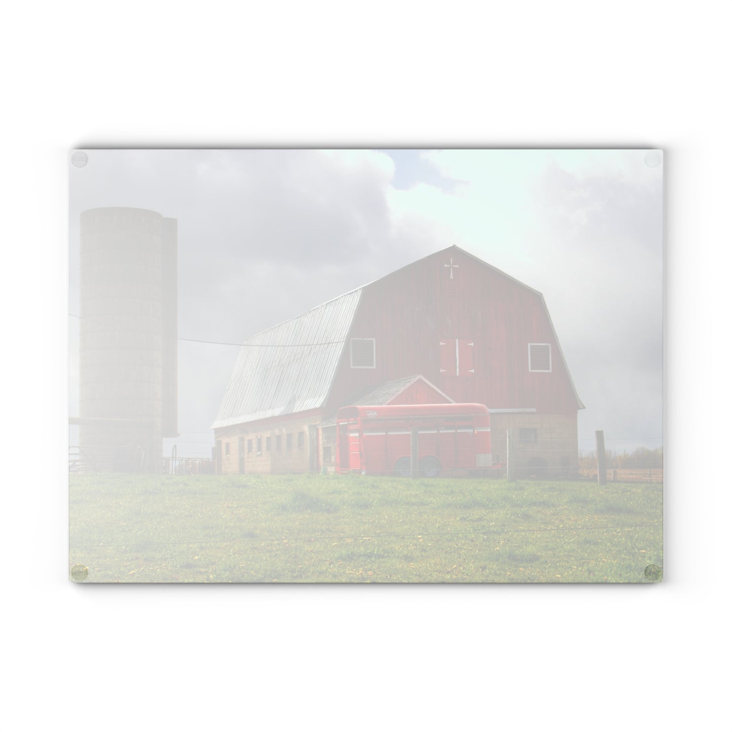 U R There Photography Clothier Road Red and Silo Rustic Farmhouse Tempered-Glass Cutting Board