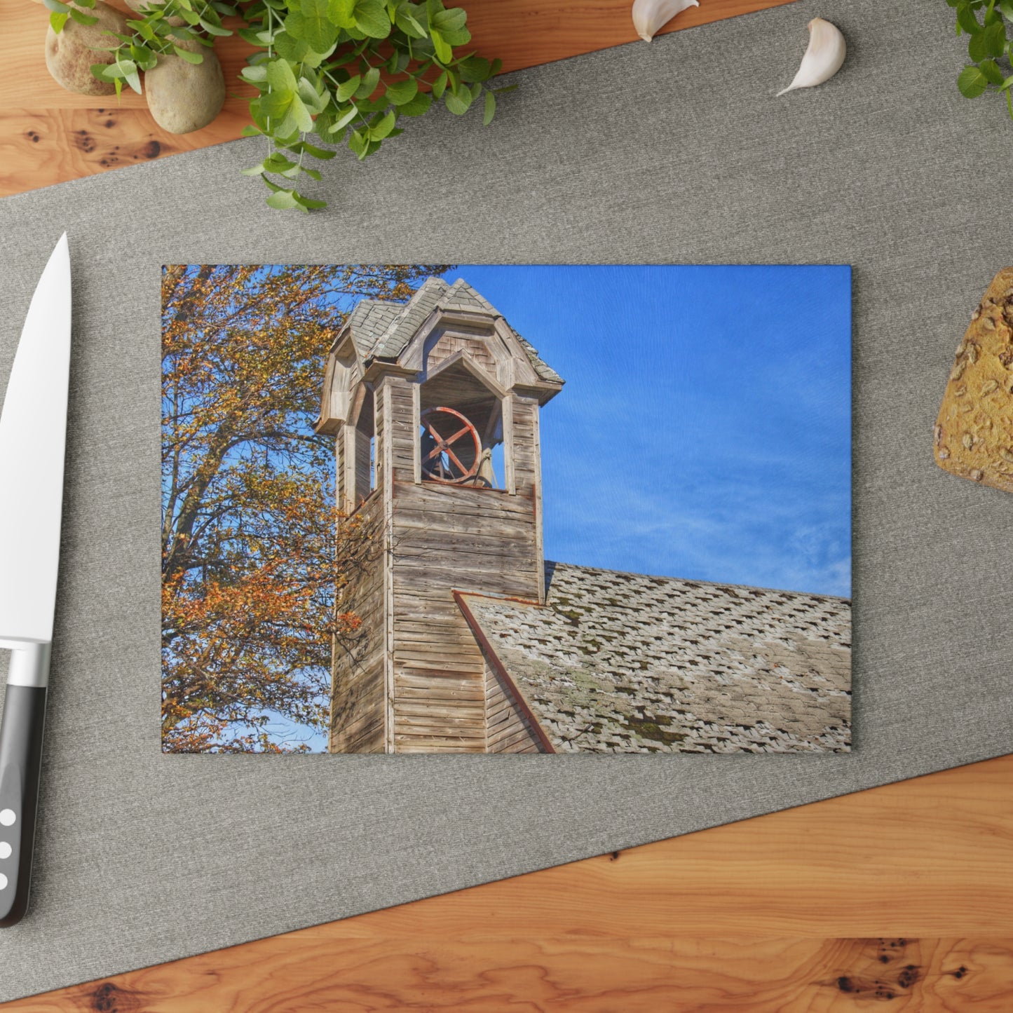 U R There Photography Schoolhouse of Marlette Road II Rustic Farmhouse Tempered-Glass Cutting Board