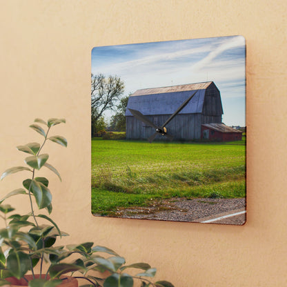 U R There Photography North Gera Road Red Rustic Farmhouse Acrylic Analog Wall Clock