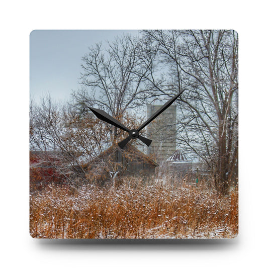 Wale Road Hidden Grey Rustic Farmhouse Acrylic Analog Wall Clock 10.75'' × 10.75'' (Square)