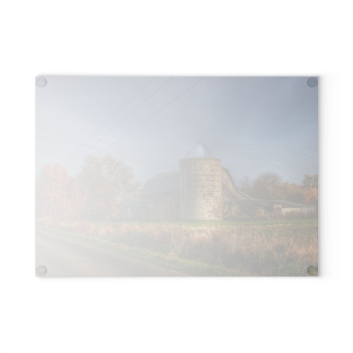 U R There Photography Plumb Creek Road Red in Fall I Rustic Farmhouse Tempered-Glass Cutting Board