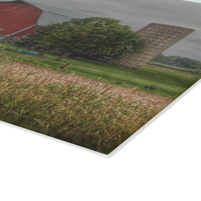 U R There Photography Clifford Road Red and Silo II Rustic Farmhouse Tempered-Glass Cutting Board