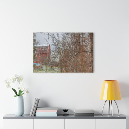 U R There Photography Hough Road Hidden Winter Red I Rustic Farmhouse Acrylic Wall Print