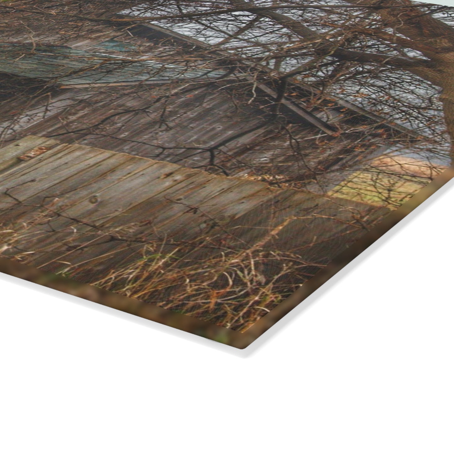 U R There Photography Bowers Road Greys III Rustic Farmhouse Tempered-Glass Cutting Board