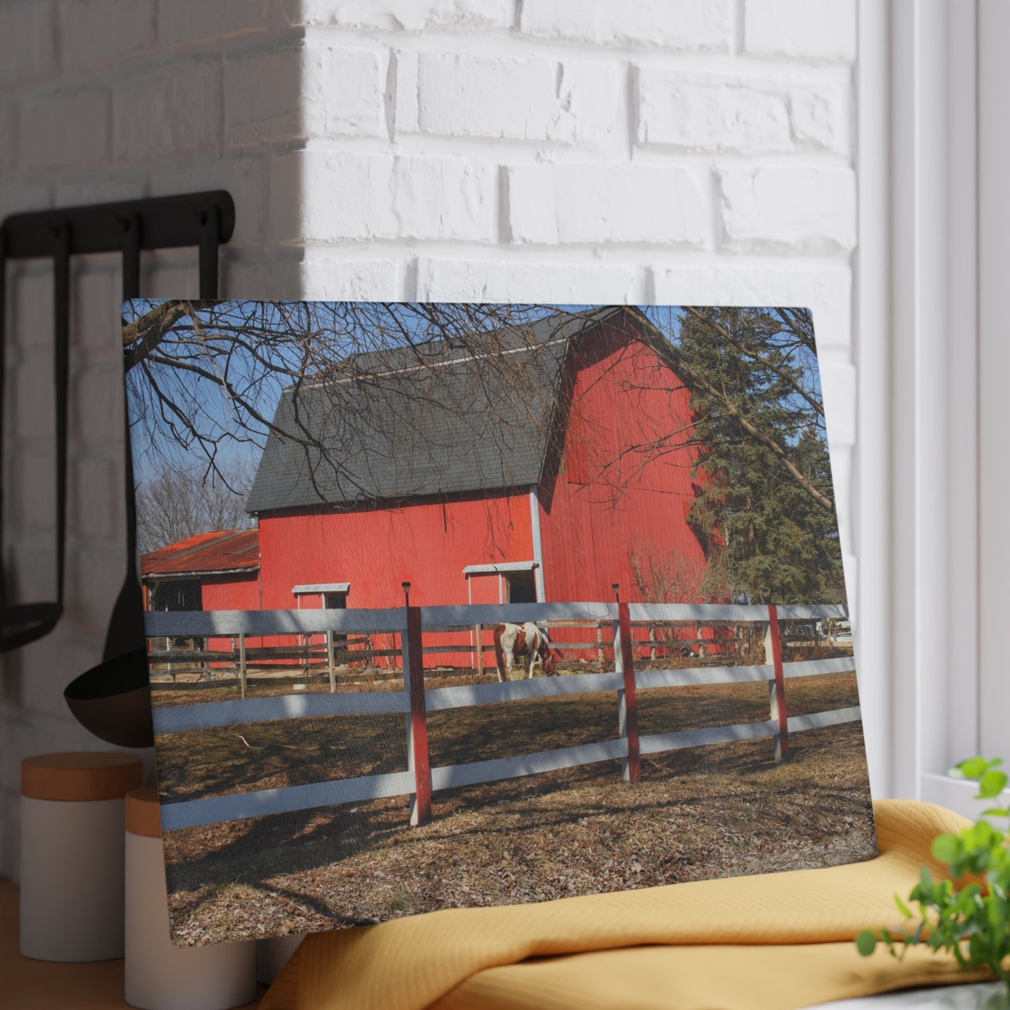 U R There Photography Wolcott Red and Filly Rustic Farmhouse Tempered-Glass Cutting Board