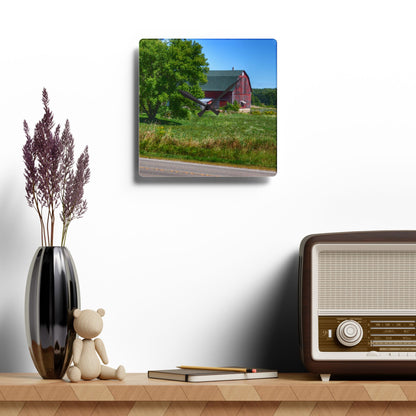 U R There Photography Clark Road Hillside Red II Rustic Farmhouse Acrylic Analog Wall Clock