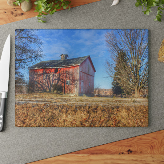 U R There Photography M-24 Barn at the Bend II Rustic Farmhouse Tempered-Glass Cutting Board 8"x 11"