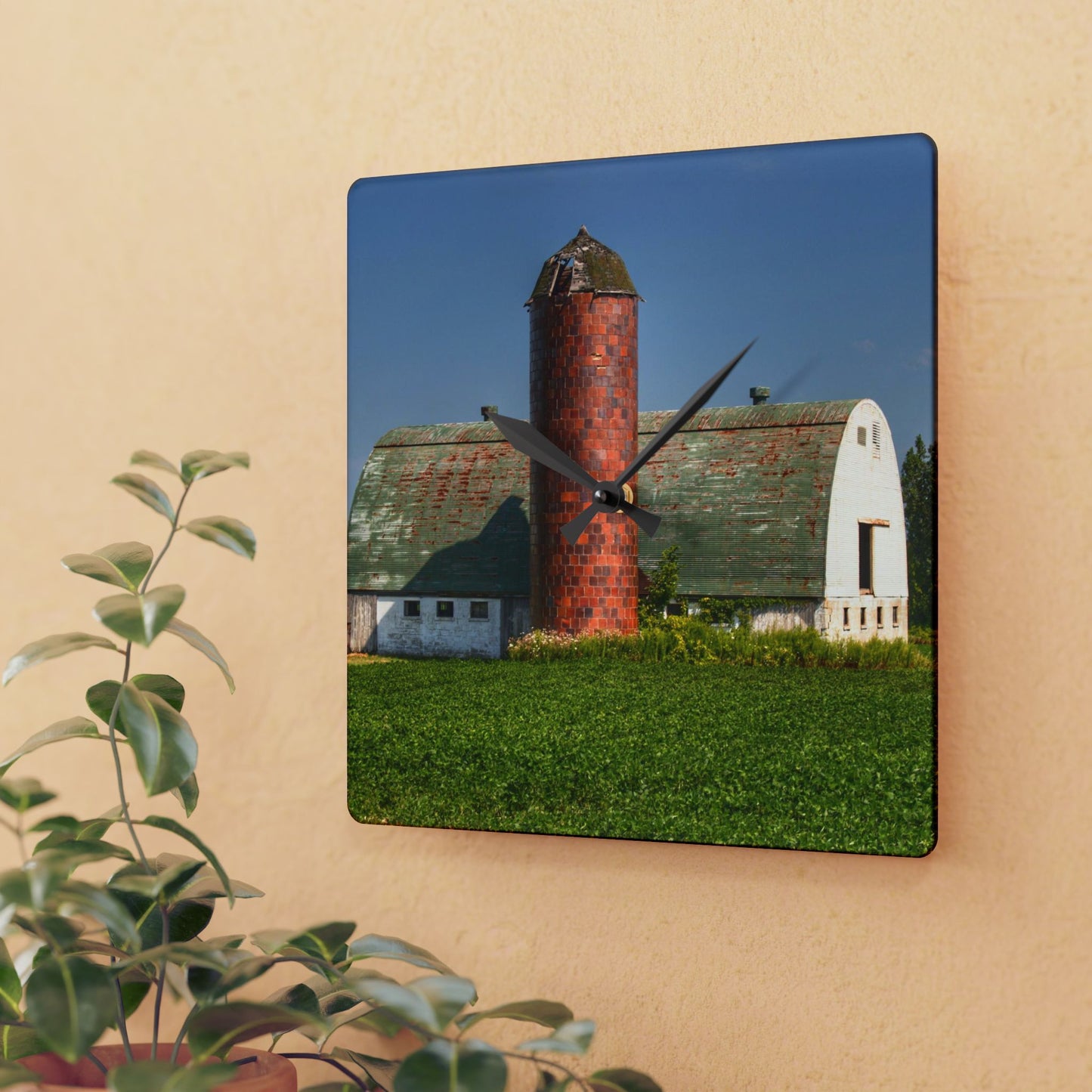 U R There Photography Elba White and Silo Rustic Farmhouse Acrylic Analog Wall Clock
