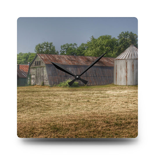 Hough Road Green Quonset I Rustic Farmhouse Acrylic Analog Wall Clock 10.75'' × 10.75'' (Square)