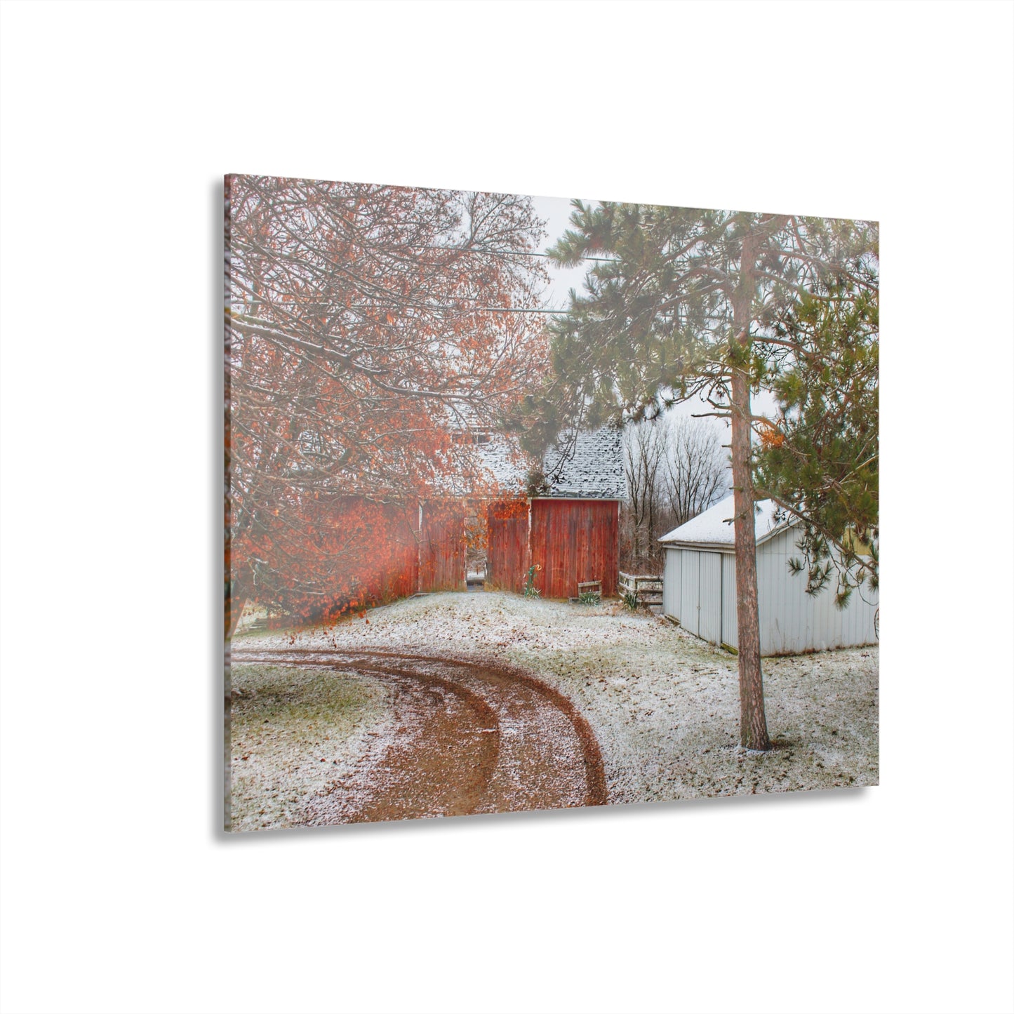 U R There Photography North Lake Pleasant Road Hidden Red Rustic Farmhouse Acrylic Wall Print