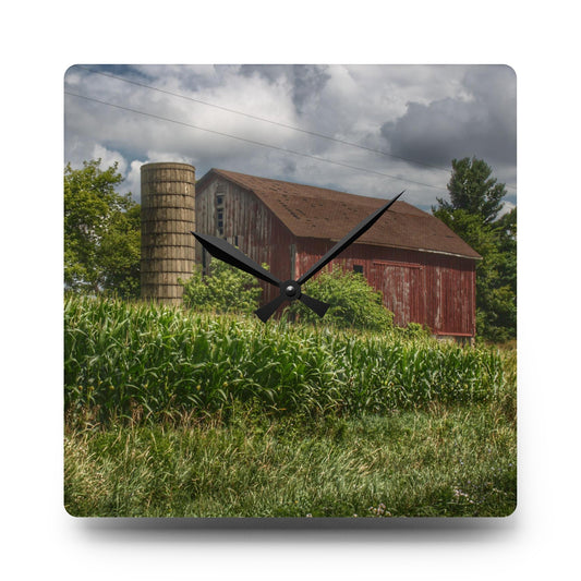 U R There Photography Armstrong Road Red III Rustic Farmhouse Acrylic Analog Wall Clock 10.75'' × 10.75'' (Square)