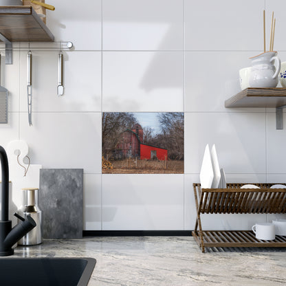 U R There Photography Bray Road Hidden Barnyard Red I Rustic Farmhouse Decorative Ceramic Tile