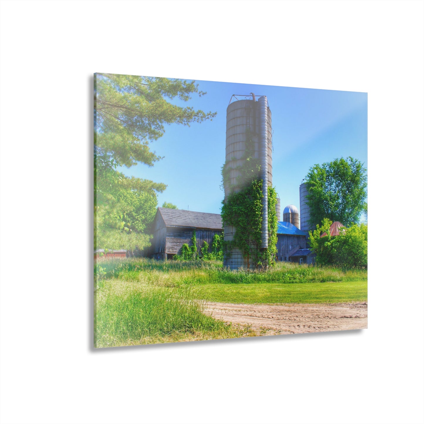 U R There Photography Bordman Road Old Grey and Silo II Rustic Farmhouse Acrylic Wall Print