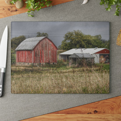 U R There Photography North Lake Road Red II Rustic Farmhouse Tempered-Glass Cutting Board