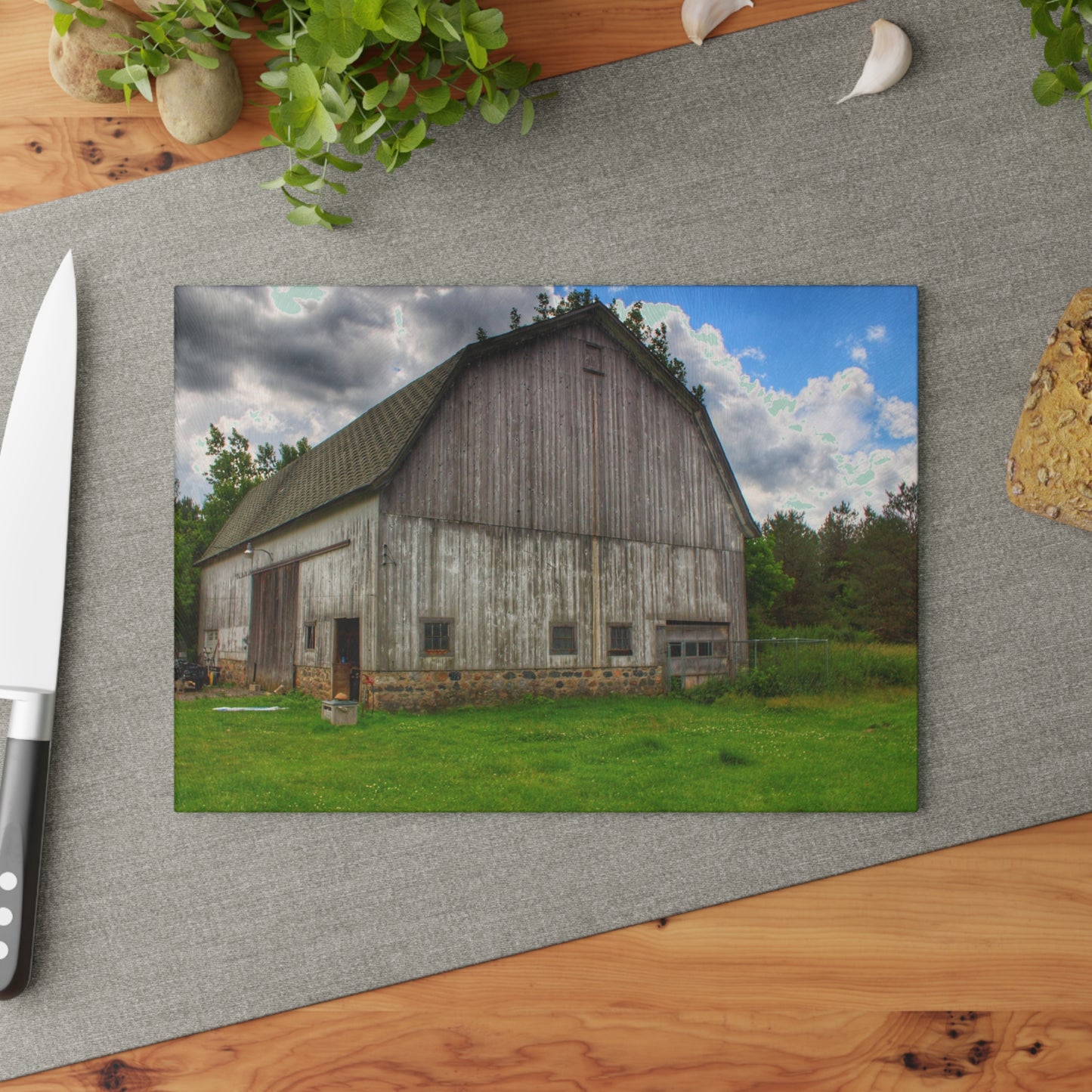 Barn Boutique Rustic Tempered-Glass Cutting Board| Fieldstone Grey