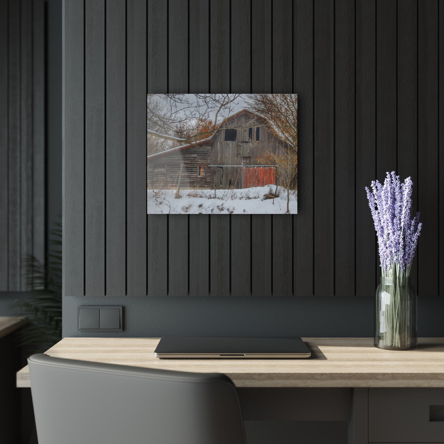 U R There Photography Hayes Road Grey in Winter I Rustic Farmhouse Acrylic Wall Print