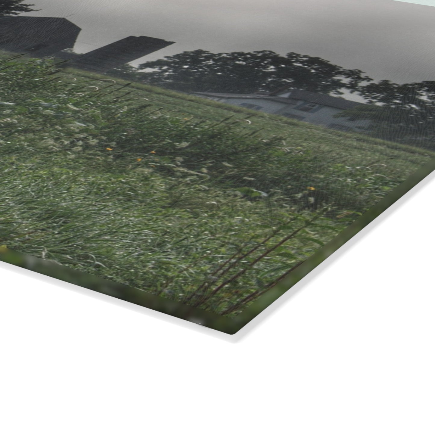 U R There Photography Hill Road Grey in the Fog Rustic Farmhouse Tempered-Glass Cutting Board