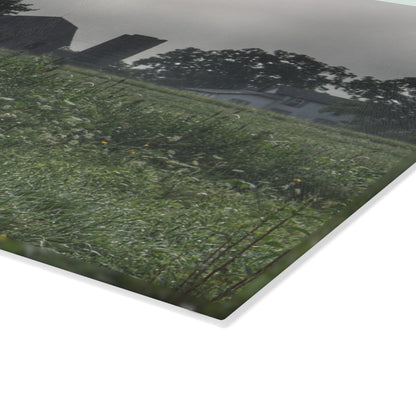 U R There Photography Hill Road Grey in the Fog Rustic Farmhouse Tempered-Glass Cutting Board