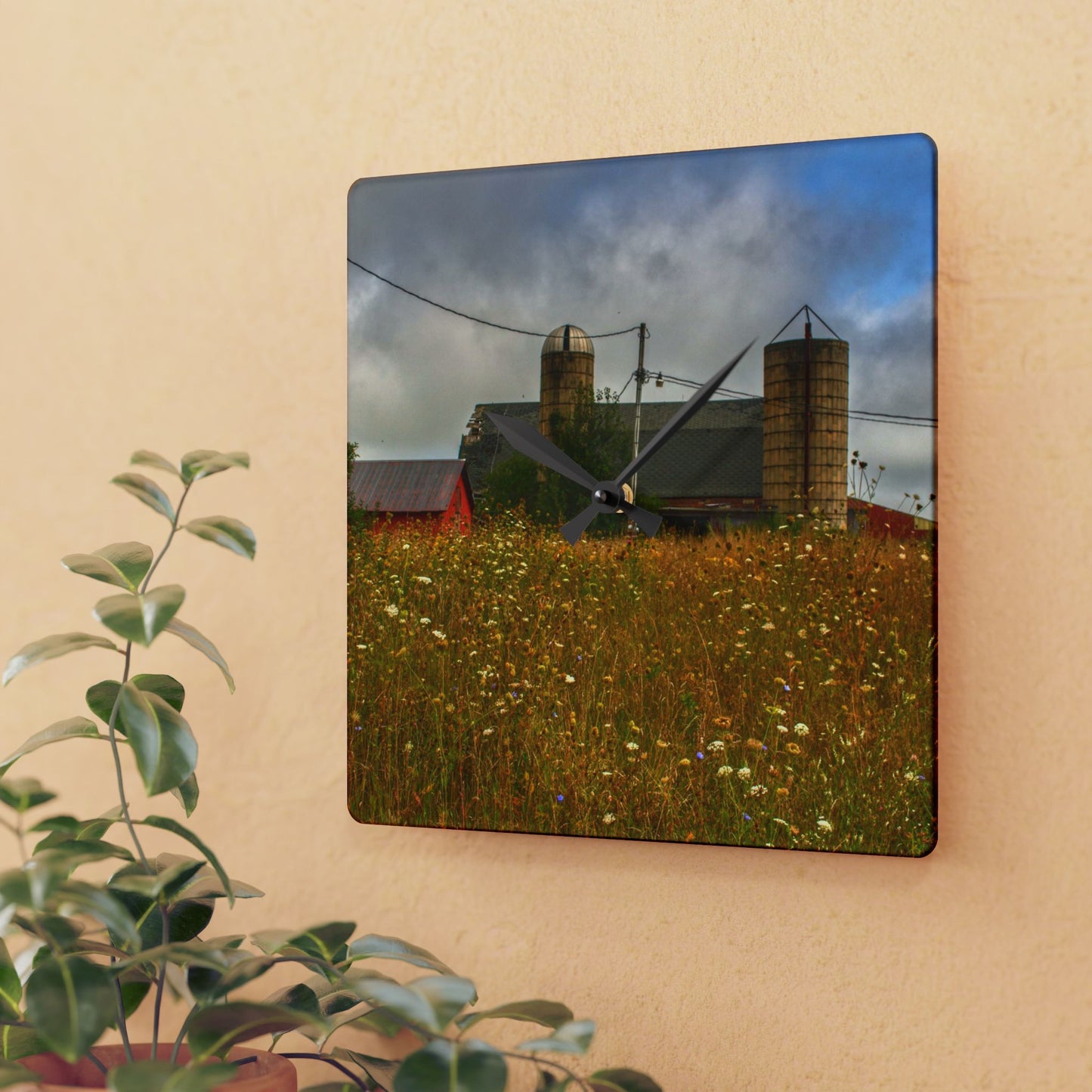U R There Photography Brown Road Hidden Reds Rustic Farmhouse Acrylic Analog Wall Clock