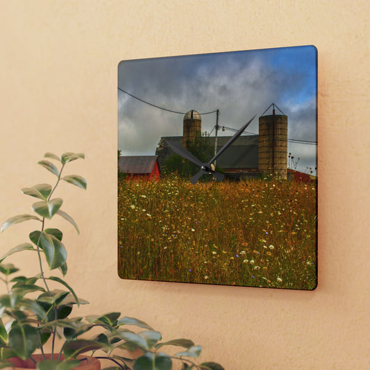 U R There Photography Brown Road Hidden Reds Rustic Farmhouse Acrylic Analog Wall Clock