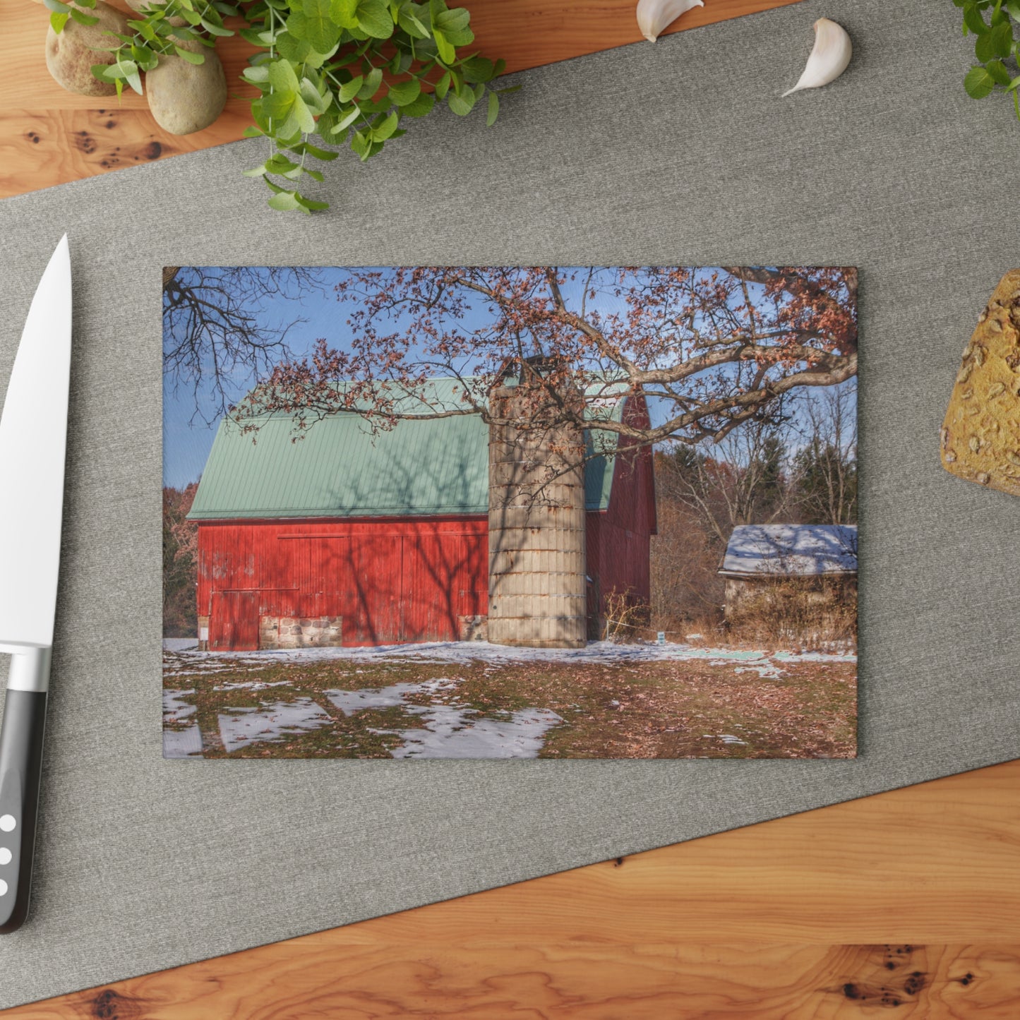 U R There Photography Webster Road Red II Rustic Farmhouse Tempered-Glass Cutting Board