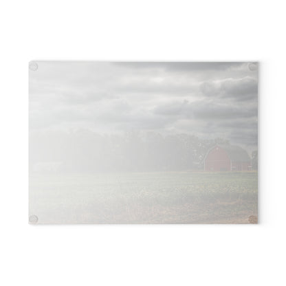 U R There Photography Weyer Road Red and Quonset Rustic Farmhouse Tempered-Glass Cutting Board