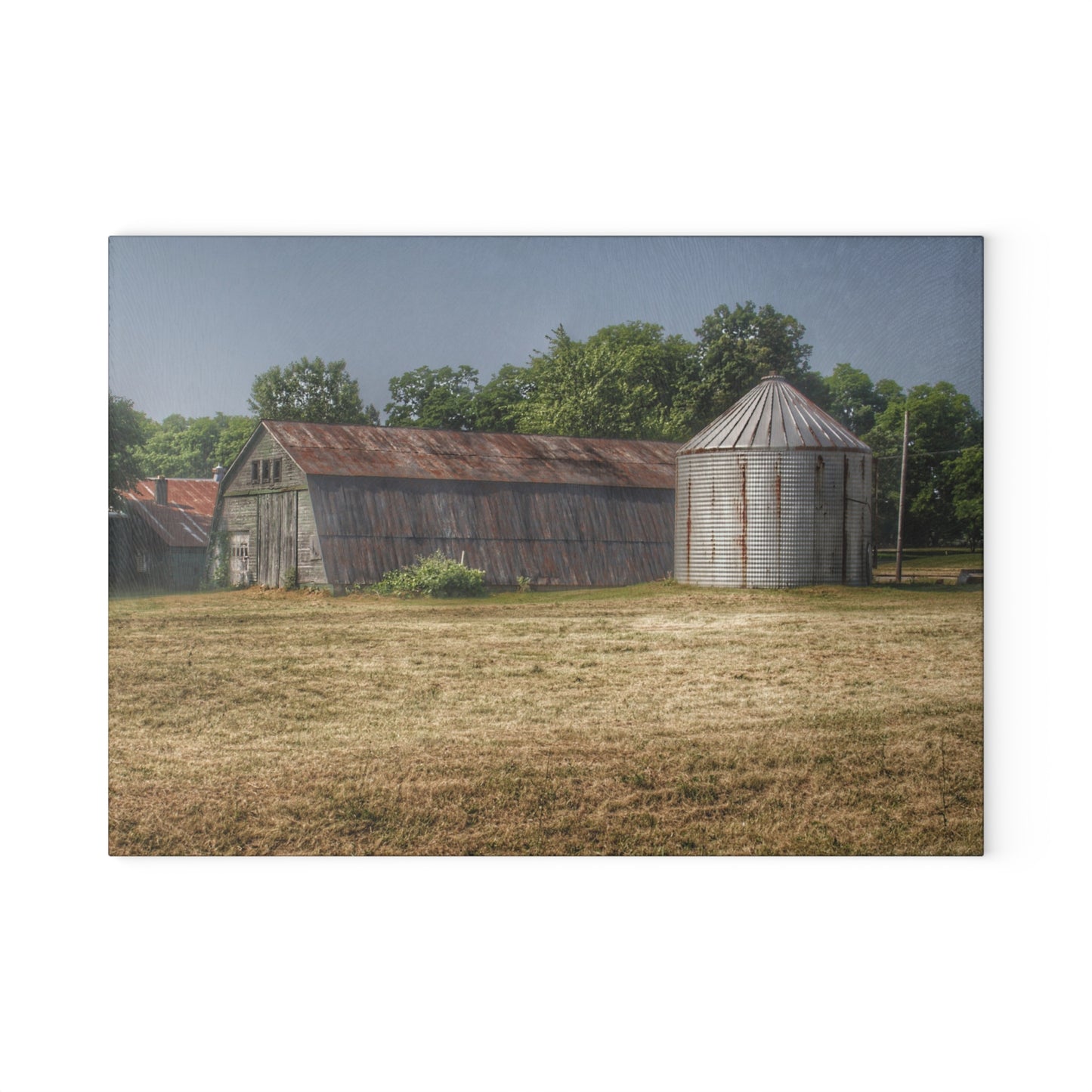 U R There Photography Hough Road Green Quonset II Rustic Farmhouse Tempered-Glass Cutting Board