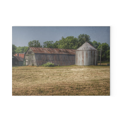 U R There Photography Hough Road Green Quonset II Rustic Farmhouse Tempered-Glass Cutting Board