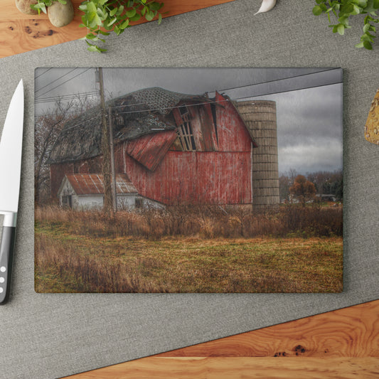 U R There Photography German Road Forgotten Red I Rustic Farmhouse Tempered-Glass Cutting Board