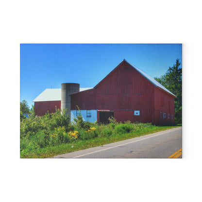 U R There Photography Dryden Road Red Rustic Farmhouse Tempered-Glass Cutting Board