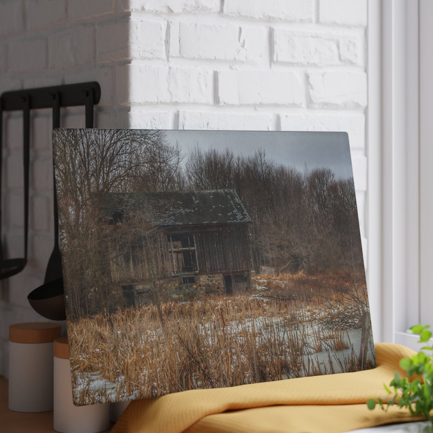 U R There Photography Norway Lake Road Hidden Grey I Rustic Farmhouse Tempered-Glass Cutting Board