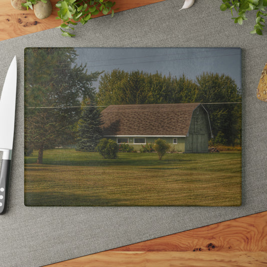 U R There Photography Crawford Road Green Rustic Farmhouse Tempered-Glass Cutting Board