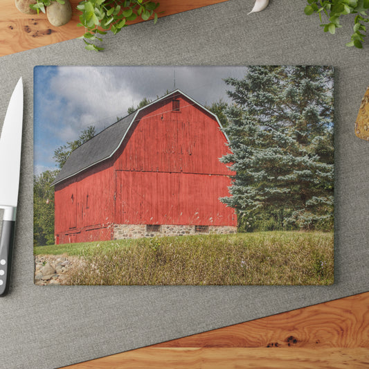 U R There Photography Oxford Baldwin Red Rustic Farmhouse Tempered-Glass Cutting Board