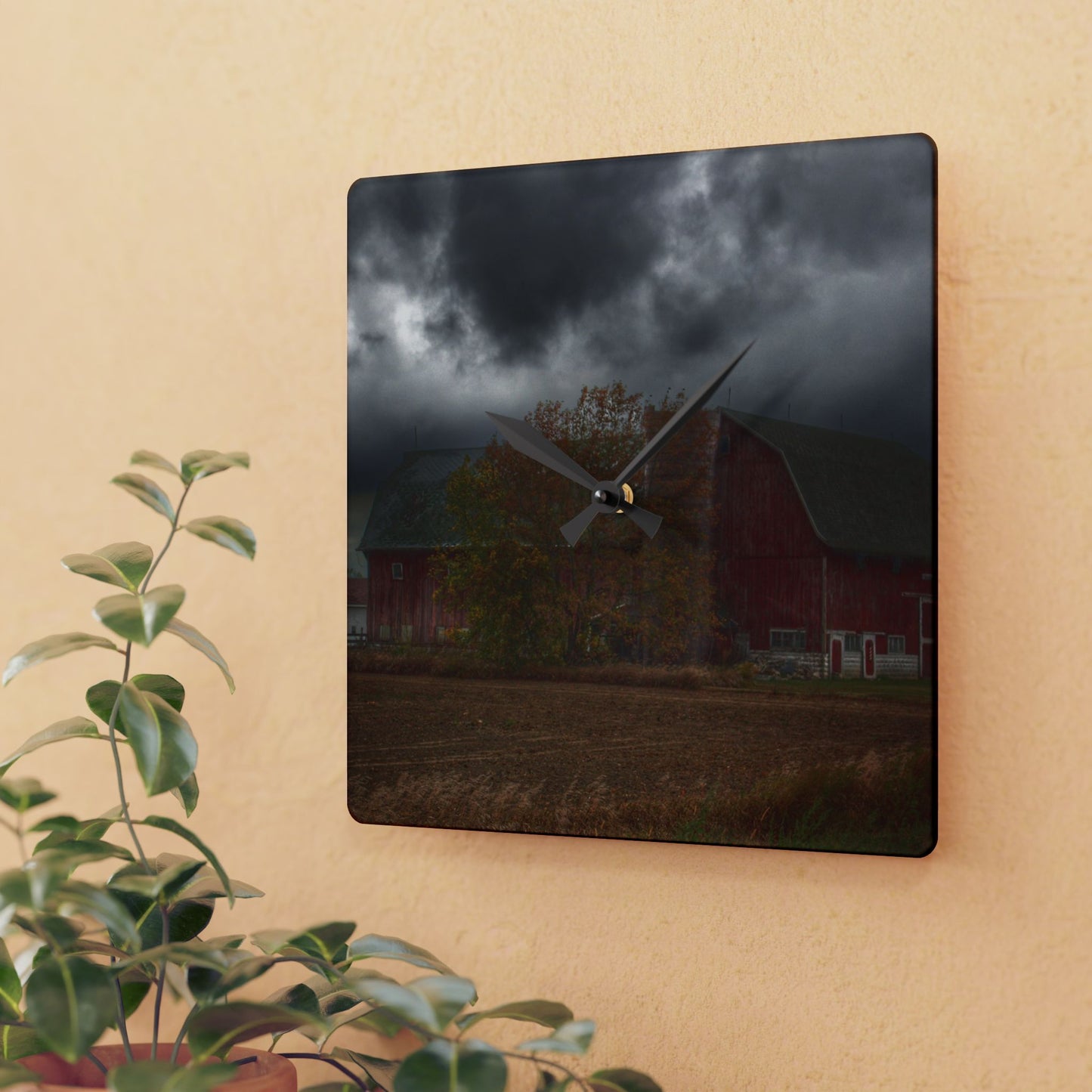 U R There Photography Hinson Road Reds Rustic Farmhouse Acrylic Analog Wall Clock