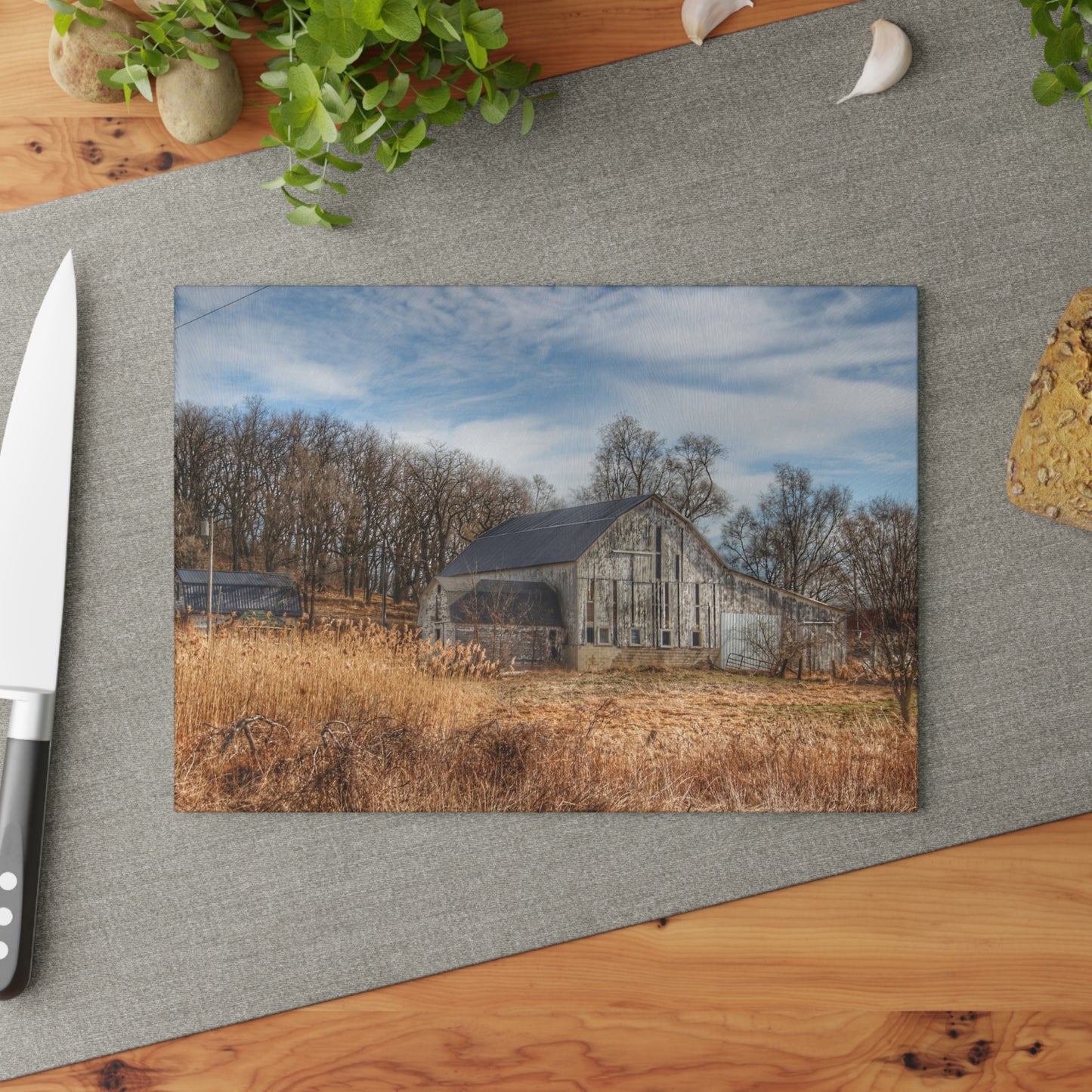U R There Photography Newark Road White I Rustic Farmhouse Tempered-Glass Cutting Board