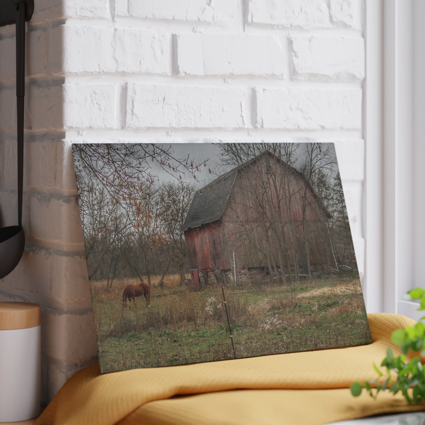 U R There Photography Blair Road Barn and Horse Rustic Farmhouse Tempered-Glass Cutting Board