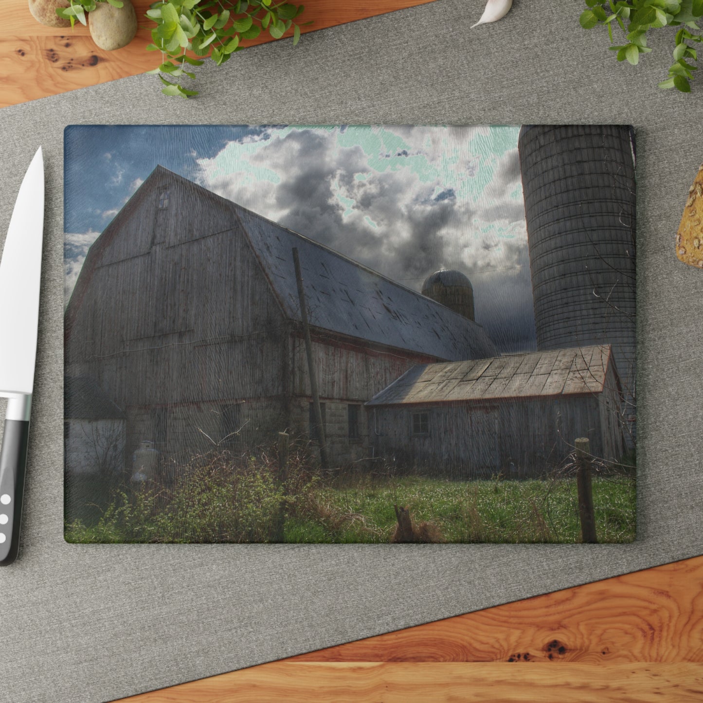 U R There Photography Sandusky Grey II Rustic Farmhouse Tempered-Glass Cutting Board