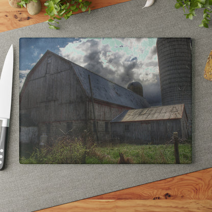 U R There Photography Sandusky Grey II Rustic Farmhouse Tempered-Glass Cutting Board
