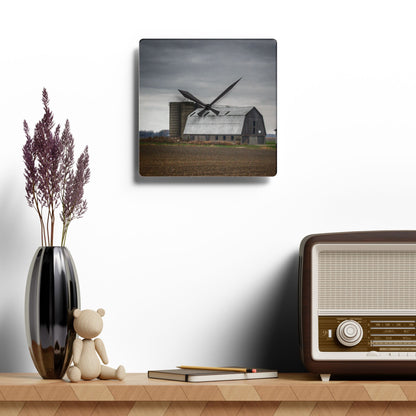 U R There Photography North Gates Road Old Grey II Rustic Farmhouse Acrylic Analog Wall Clock