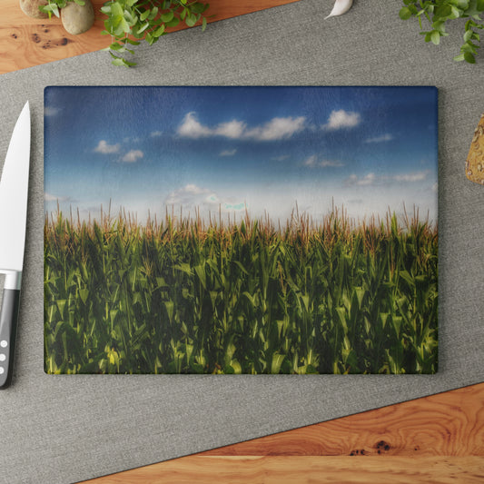 U R There Photography Sky-High Corn Rustic Farmhouse Tempered-Glass Cutting Board