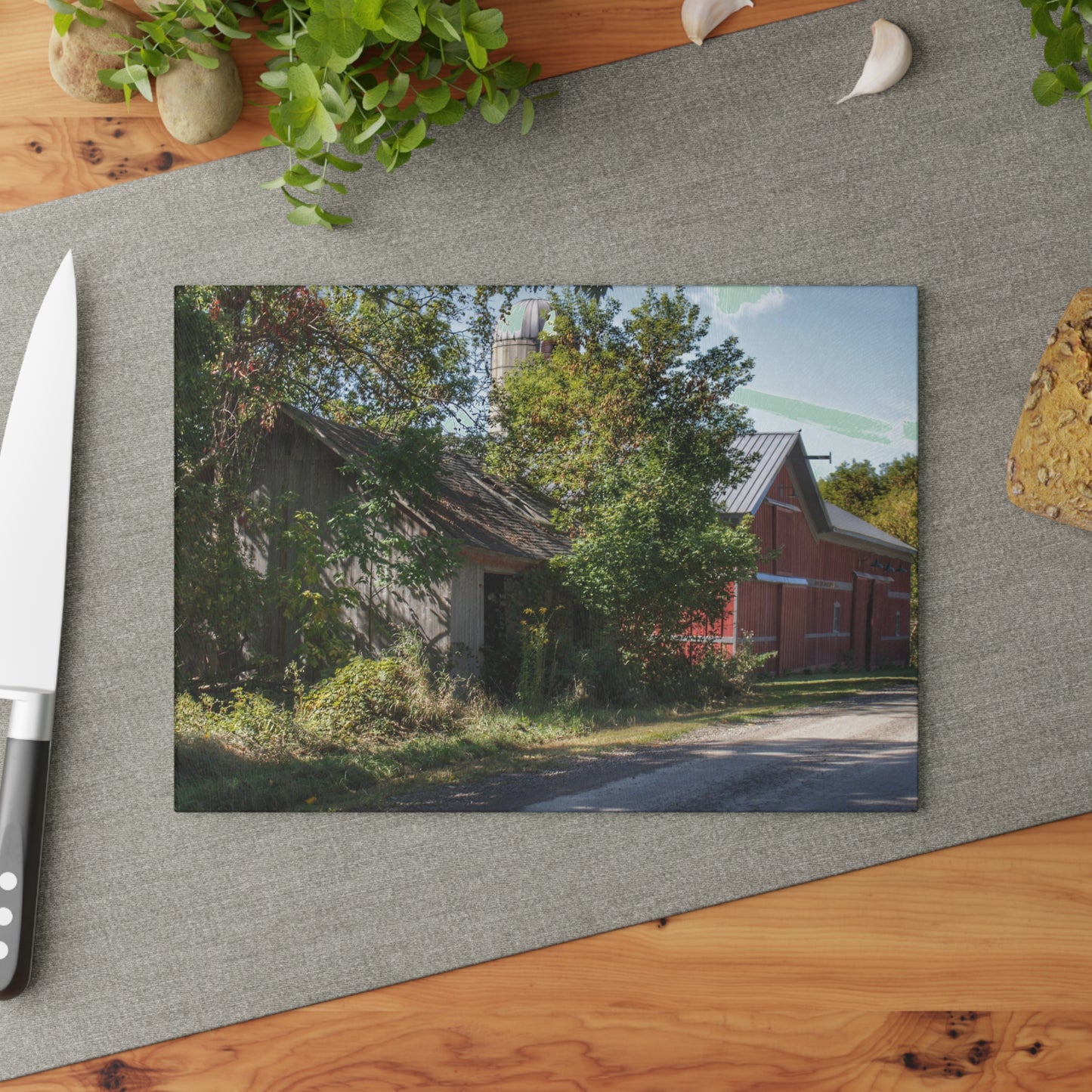 U R There Photography Bordman Roadside Buddies II Rustic Farmhouse Tempered-Glass Cutting Board