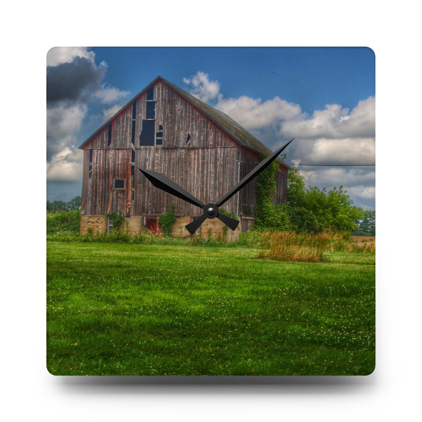 U R There Photography Bohms Road Grey II Rustic Farmhouse Acrylic Analog Wall Clock