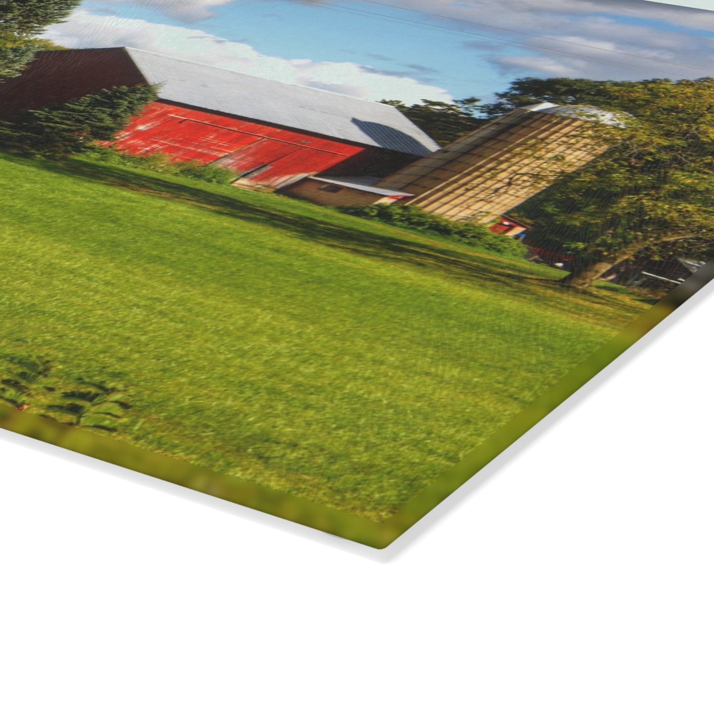 U R There Photography Columbiaville Road Red II Rustic Farmhouse Tempered-Glass Cutting Board